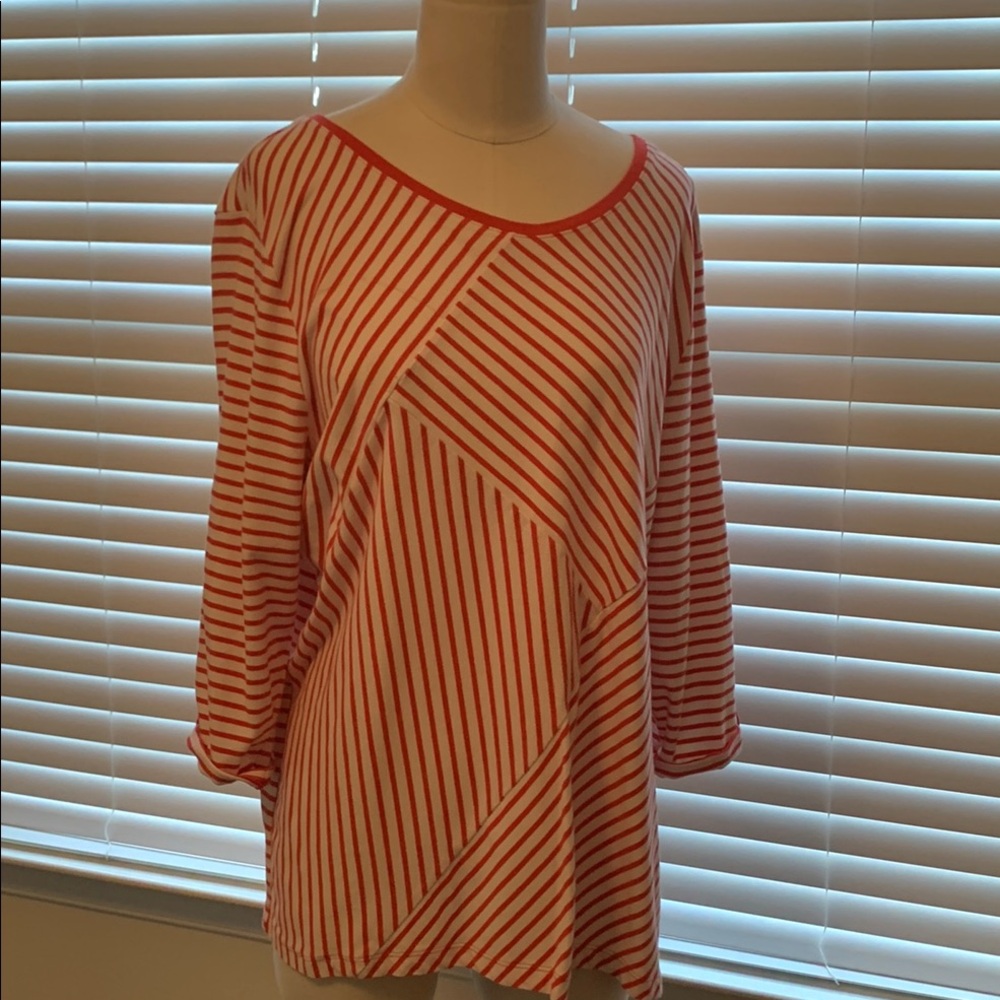 Size 3 (XL) Chico's Orange and White 3/4 Sleeve 👚 Shirt
